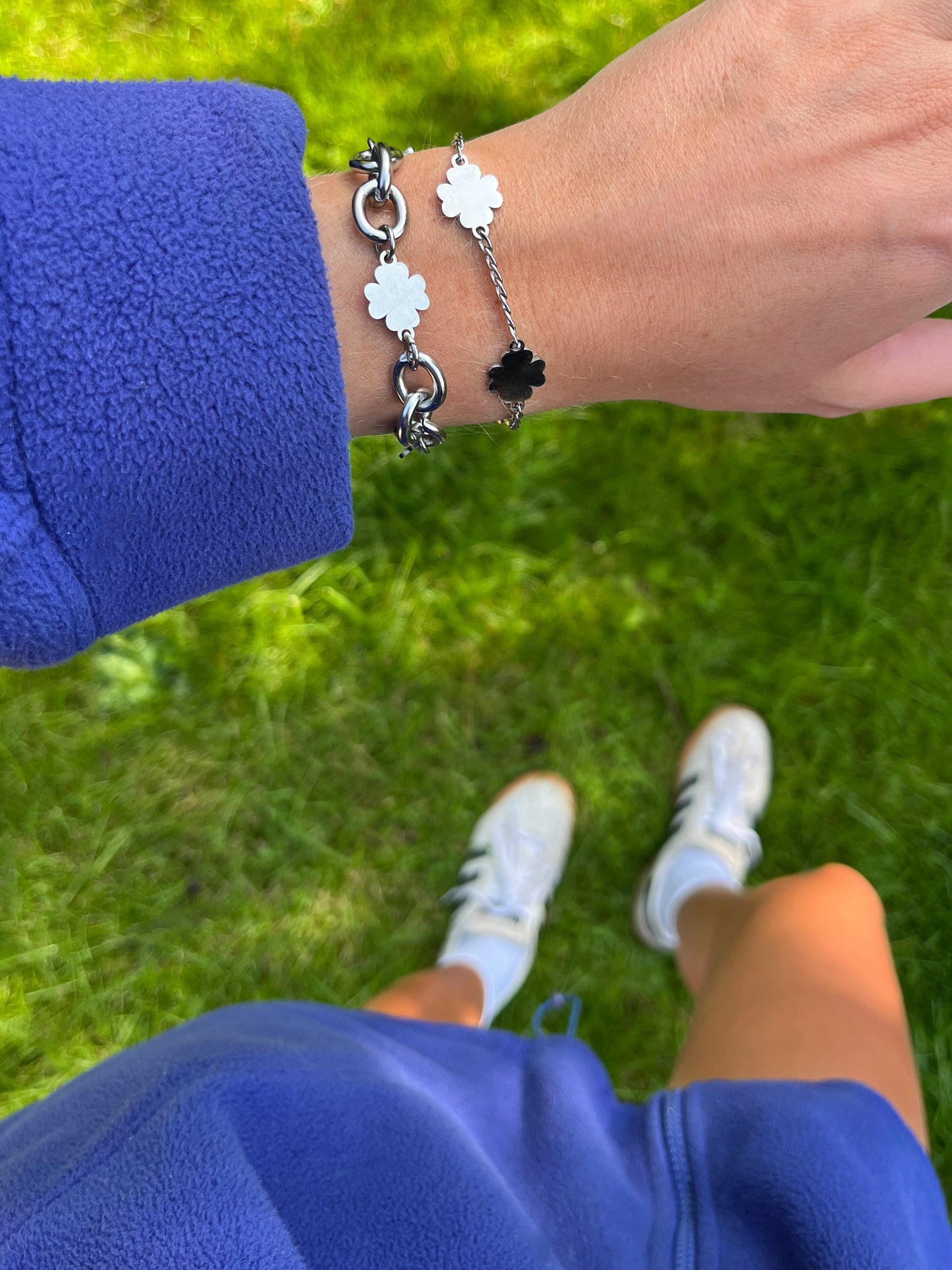 Unisex chunky clover charms chain bracelet in silver stainless steel, water and sweat proof styled 