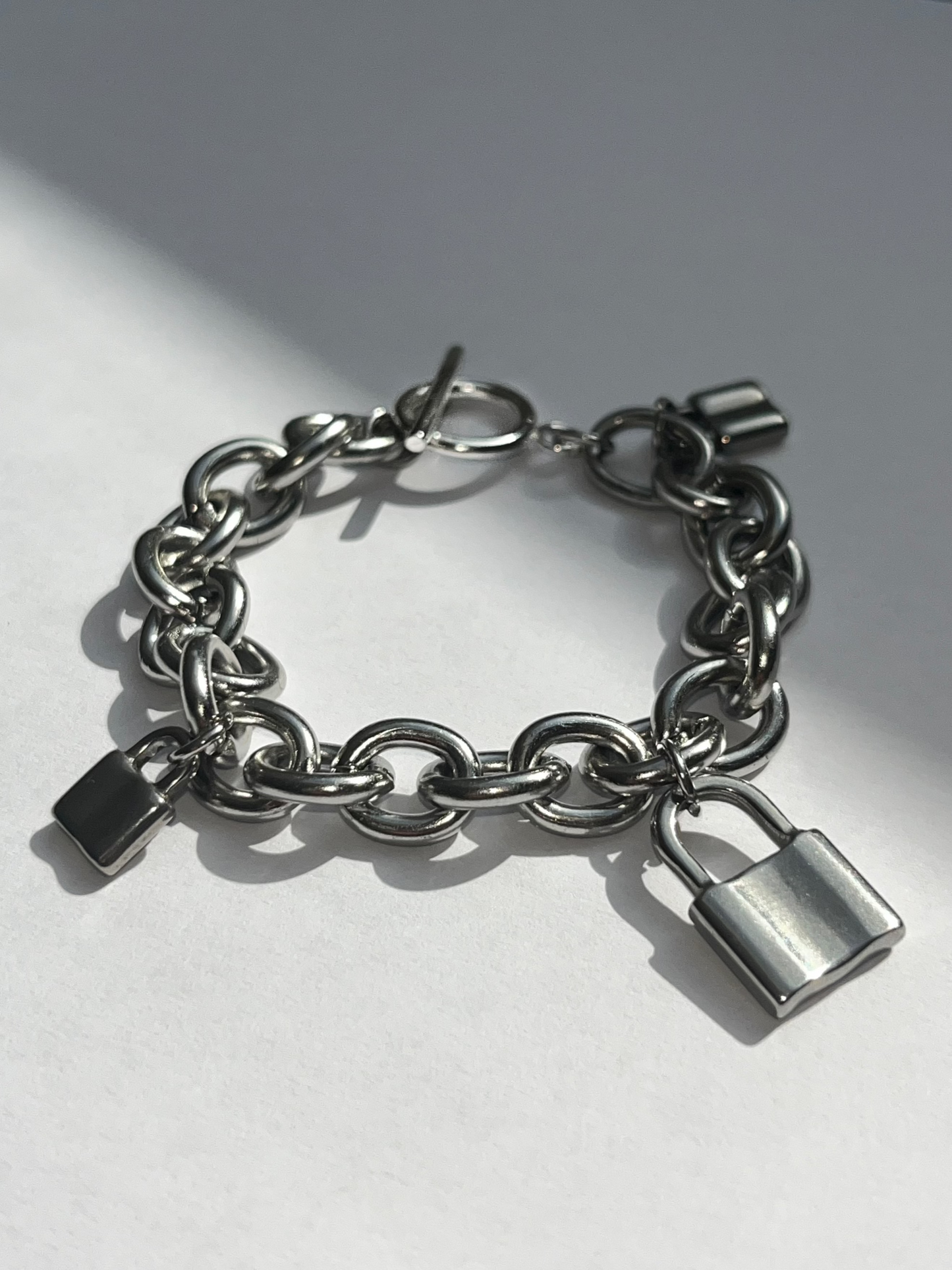 still product image of unisex chunky padlock link bracelet in silver stainless steel, water and sweat proof