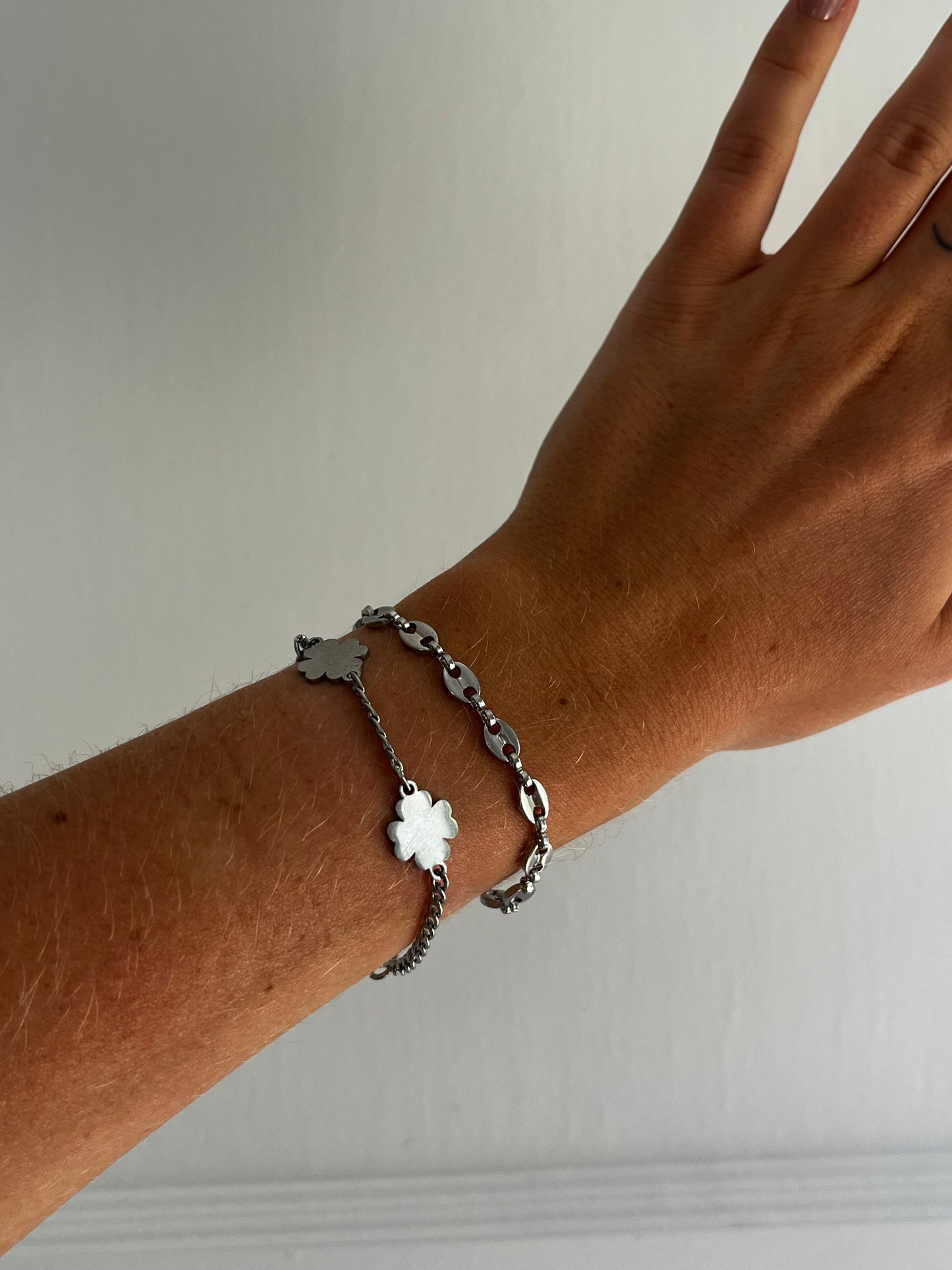 Side view of THE FLETCHER stainless steel coffee-bean link bracelet, bold unisex jewelry