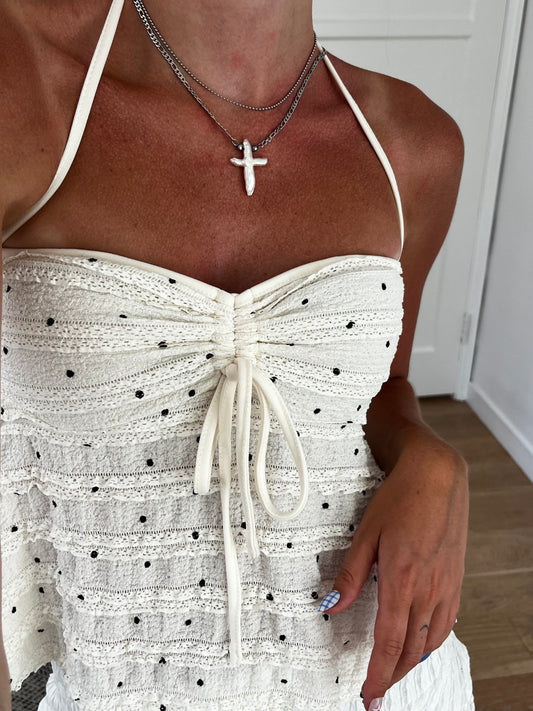 THE PEARL CROSS NECKLACE, hand-carved freshwater pearl cross pendant on high-polish stainless steel chain, unisex statement jewelry